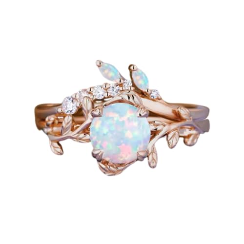 SNHHNSW Weißer Opalring-Set Einzigartige Hochzeitsbrautring-Set, personalisierte 1-5 s Opal-Verlobungsring im 10K 14K Jubiläum von SNHHNSW