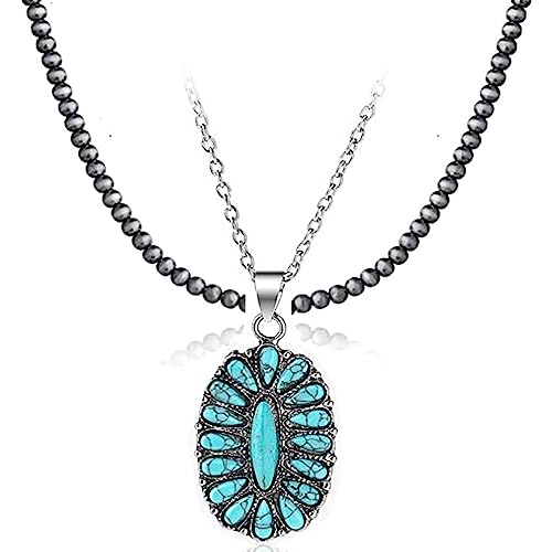 SNHHNSW Western Perlenkette für Frauen handgefertigt mit langen Boho türkisfarbenen Perlenschichtketten von SNHHNSW
