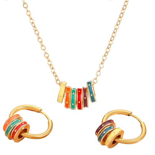 SNHHNSW Zögern Sechs Kreis Ringe Halskette Ohrringe für Frauen Enamal Buntes runder Kreis Infinity Eternity Halskette Schmuckgeschenk von SNHHNSW