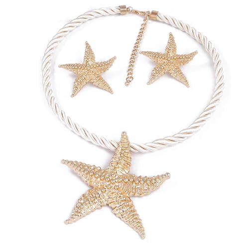 Seestern Anhänger Halskette Seestarfish Stud Ohrring für Frauen großer Star Ocean Sea Marine Life Punk Chunky Seilkette Verstellbare Halsketten Mode Sommer -Strandfeiertagsfeier handgefertigtes von SNHHNSW