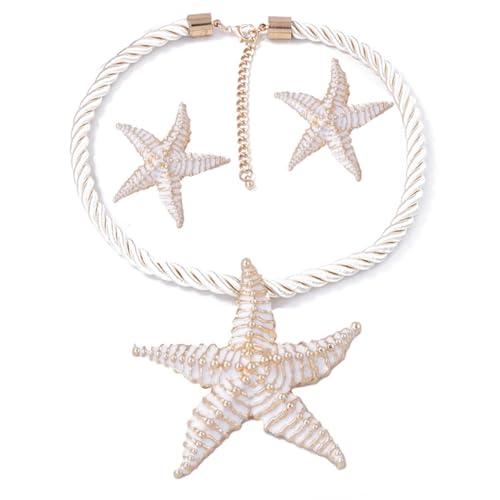 Seestern Anhänger Halskette Seestarfish Stud Ohrring für Frauen großer Star Ocean Sea Marine Life Punk Chunky Seilkette Verstellbare Halsketten Mode Sommer -Strandfeiertagsfeier handgefertigtes von SNHHNSW