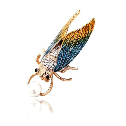 Strass -Zikaden -Brosche Pin für Frauen Unisex Emaille Shell Perlen Insekten Broschen Revers Pins Mode Crystal Dress Accessoires Schmuck für Themenparty von SNHHNSW