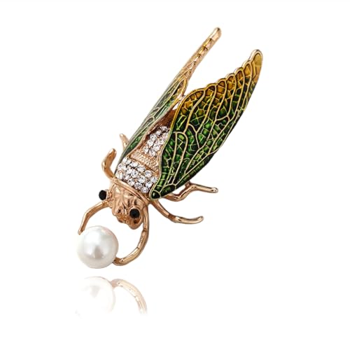 Strass -Zikaden -Brosche Pin für Frauen Unisex Emaille Shell Perlen Insekten Broschen Revers Pins Mode Crystal Dress Accessoires Schmuck für Themenparty von SNHHNSW