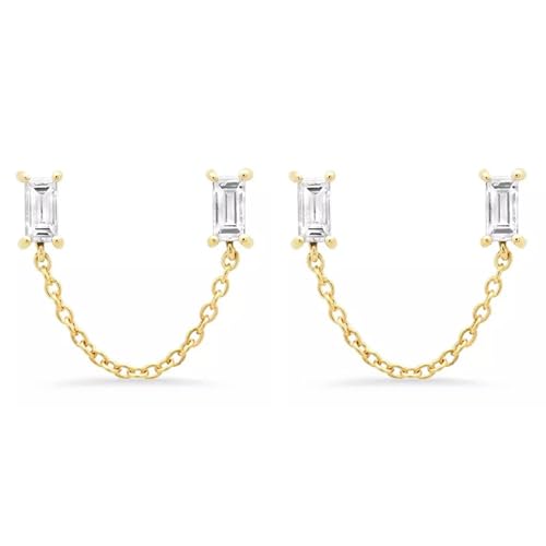 Stud mit Ketten -Doppel -Piercing -Ohrringen für Frauen Knorpel zwei Löcher Manschette Wrap Mode Kubikzirkonia Hochzeit minimalistischer Kletterer Crawler Threader Dangle Drop Hypoallergene Geschenke von SNHHNSW