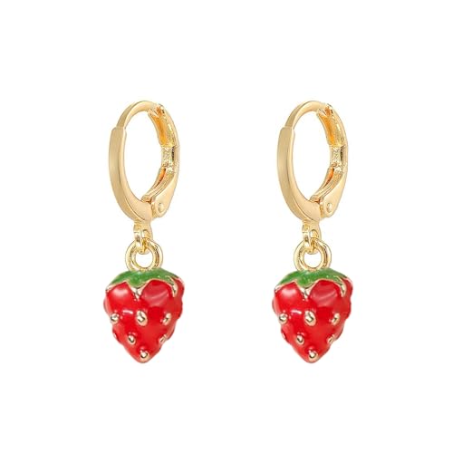 Süße Erdbeer kleine Reifenohrringe für Frauen Mädchen Tiny Huggie Red Emaille Lifelike Obst Lucky Hypoallergenic Drop Dangle Schmuck Geburtstag Weihnachten für Tochter Nichte Strawberry Music Festival von SNHHNSW