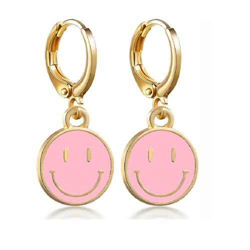 Süßes Lächeln Gesicht Herz Zauber Dangle Drop Knorpel kleine Huggie Hoop Ohrringe minimalistische Schläfer Hoops Trendy Y2K Schmuckgeschenke für Frauen Mädchen von SNHHNSW