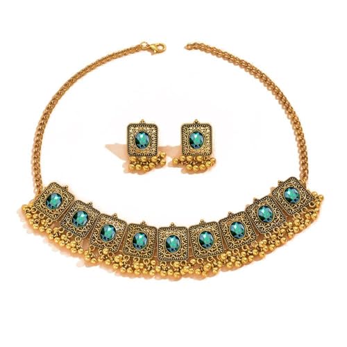 Vintage ethnischer Schmuck Set für Frauen Boho Kubikzirkonia Perlen Dangle Ohrring Quasten Halskette Halskette Kristall Hochzeitsfeier oxidiert traditionelles indisches Bollywood Geschenk Daily Wear von SNHHNSW