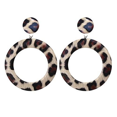 Zweiter Loch PU -Leder -Trend übertrieben große runde runde Leopardendruck rote Quastenohrringe für Frauen von SNHHNSW