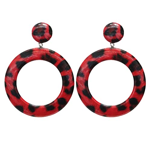 Zweiter Loch PU -Leder -Trend übertrieben große runde runde Leopardendruck rote Quastenohrringe für Frauen von SNHHNSW
