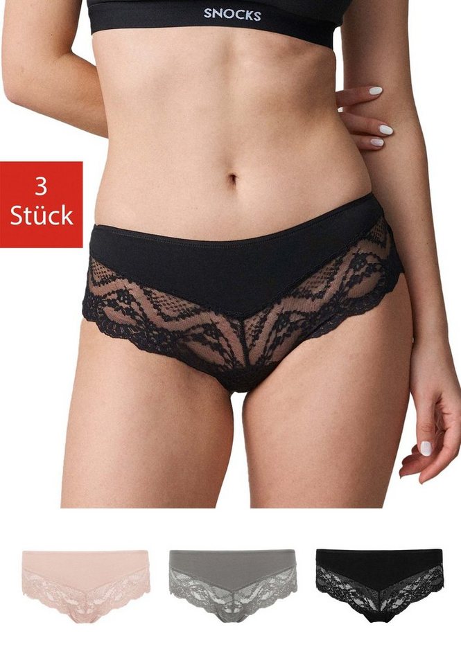 SNOCKS Hipster Panties Damen Unterhose (3-St) mit Spitze, bequem und elegant von SNOCKS