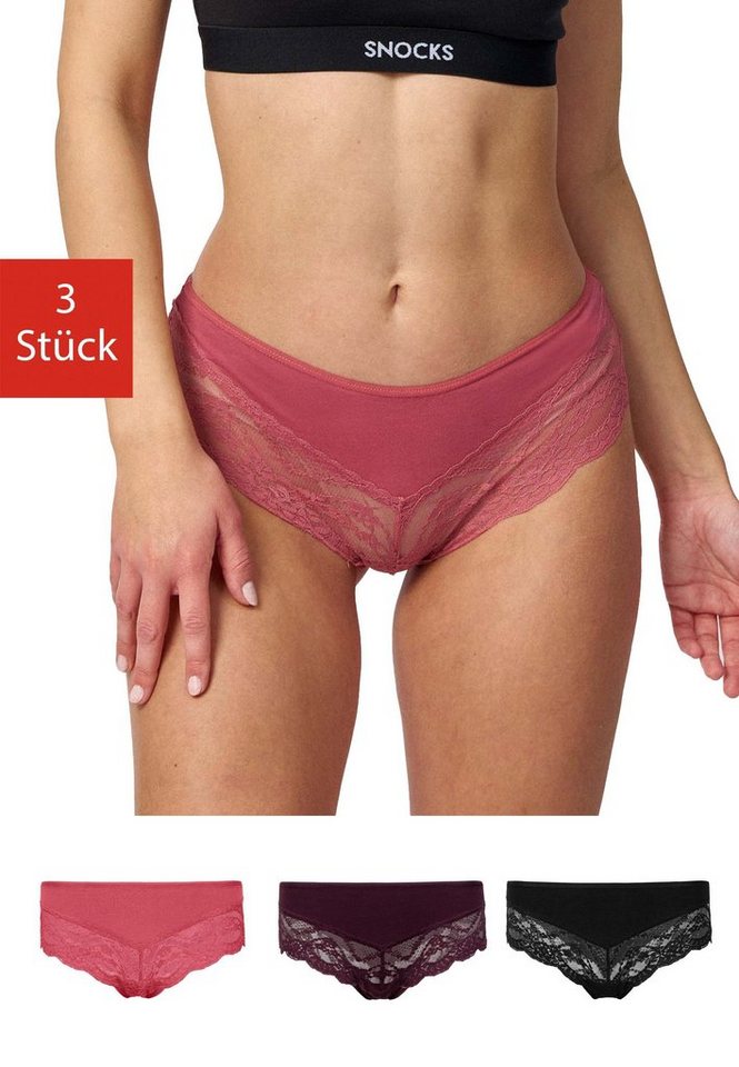 SNOCKS Hipster Panties Damen Unterhose (3-St) mit Spitze, bequem und elegant von SNOCKS