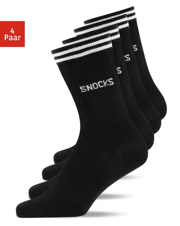 SNOCKS Sportsocken Hohe Tennissocken mit Streifen für Damen & Herren (4-Paar) aus Bio-Baumwolle, stylish für jedes Outfit von SNOCKS