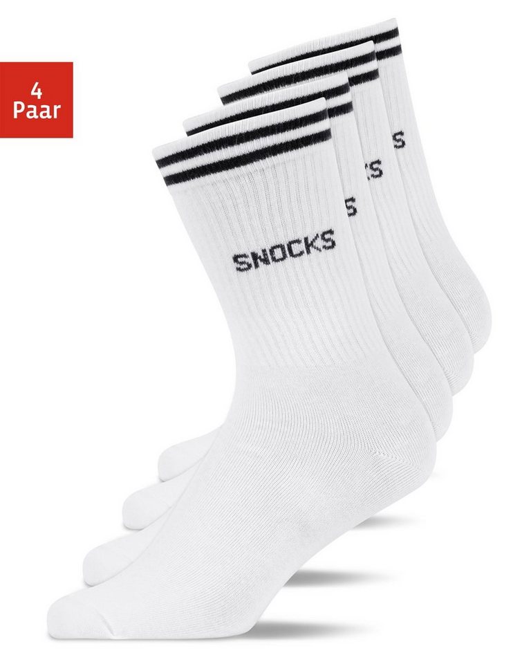 SNOCKS Sportsocken Hohe Tennissocken mit Streifen für Damen & Herren (4-Paar) aus Bio-Baumwolle, stylish für jedes Outfit von SNOCKS