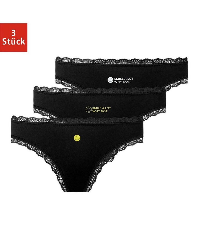 SNOCKS Tanga (3-St) aus Bio-Baumwolle mit Spitze, aus SMILEY X SNOCKS Collection von SNOCKS