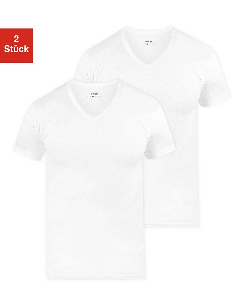 SNOCKS Unterziehshirt T Shirt mit V-Ausschnitt Unterhemden Herren (2 Stück, 2-St) aus Bio-Baumwolle, extra lang geschnitten von SNOCKS