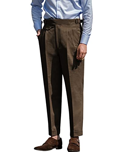 Snoly Herren-Chinohose für Frühling, Herbst, Retro-Baumwolle, konisches Bein, Flache Vorderseite, gerade, Western-Gurkha-Hose, Braun, Mittel von Snoly