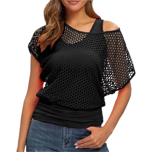 Fishnet Top Ray Outfits Off Shoulder Ärmelloser Pullover und Häkelabdeckung 80er 90er Jahre Festival Outfit von SNOMYRS
