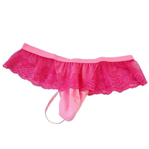 SNOMYRS Herren Spitze Rüschen Sissy Tanga Höschen T-Rücken G-String Unterwäsche Mesh Bikini Dessous, rose, Einheitsgröße von SNOMYRS