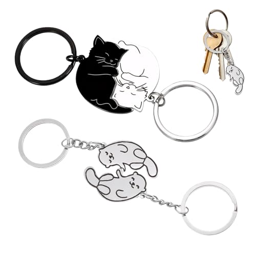 SNONESIY 2 Paar Otter Schlüsselanhänger, Partner Otter Anhänger, Süßer Tier-Schlüsselanhänger, Metall, Niedliche Tierform, Puzzle-Design, Geeignet zum Verschenken an Freunde oder Partner von SNONESIY