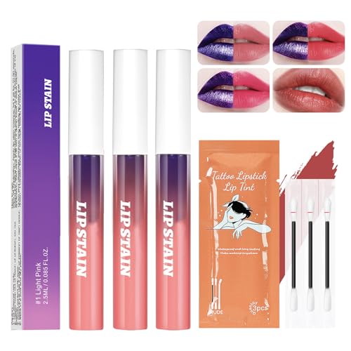 3 Lip Stain Lip Stain Peel Off Lip Tint Peel Off Lip Stain,Langlebiger Effekt,Wasserdicht und Schweißfest,Geeignet für Frauen und Mädchen,Kommt mit 3-Baumwolltupfern Lipgloss (3-Farben) von SNONESIY