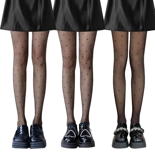 3Pcs Strumpfhose Punkte Schwar Strumpfhose Herzen Strumpfhosen Damen Muster Fliege Strumpfhose Muster Damen Strumpfhose mit Muster Strumpfhose Damen Muster Strumpfhose Schwarz Muster für Arbeit Datum von SNONESIY