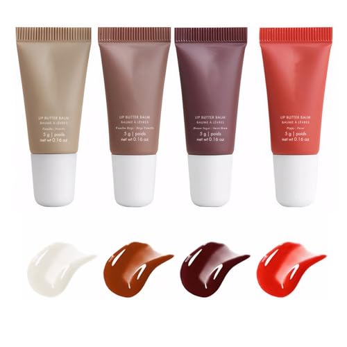 SNONESIY 4 Stück Summer Lip Balm Set, 5g Tinted Lip Balm, Lip Gloss Set, Glänzenden Gelee-Effekt, Hydrating Lip Jam, Sofortigen Glanz und Feuchtigkeitsspendend (4 Farben) von SNONESIY