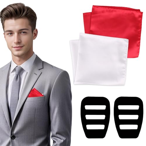 SNONESIY 2PCS Einstecktuch Halter Einstecktuch Weiss Einstecktuch Rot Einstecktuch Seide Einstecktücher Herren Einstecktuch Herren Passend für Herren-Smokinganzug Abendjacke von SNONESIY