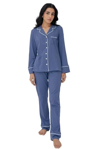 SNOOZE OFF Damen Schlafanzug | 2-Teiliges Pyjama Set in hellblau | Langarm Oberteil & Lange Hose | 100% Baumwolle von SNOOZE OFF