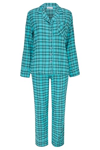 SNOOZE OFF Damen Schlafanzug | Kuscheliges 2-Teiliges Pyjama Set | Langarm Oberteil & Lange Hose | 100% Baumwolle | Flanell Karomuster Türkis von SNOOZE OFF