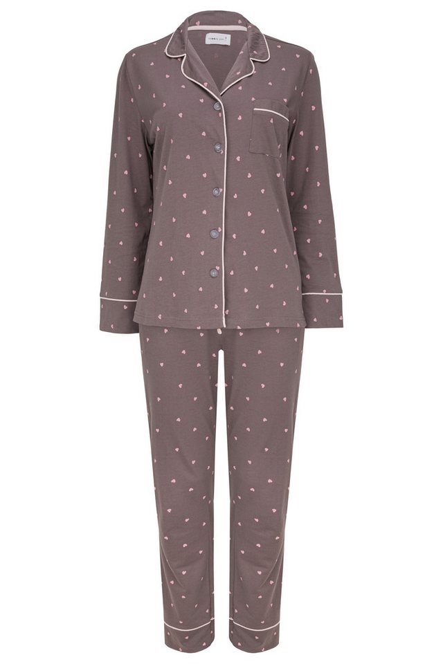 SNOOZE OFF Pyjama Schlafanzug in mauve mit rosa Herzen (2 tlg., 1 Stück) und Kontrastpaspeldetails von SNOOZE OFF