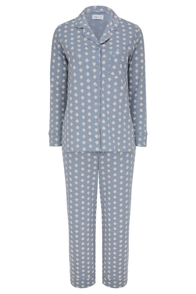 SNOOZE OFF Pyjama Schlafanzug in staubblau mit cremfarbenem Blattmuster (2 tlg., 1 Stück) mit Paspel-Details von SNOOZE OFF