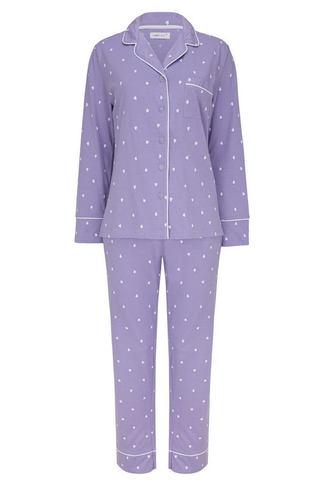 SNOOZE OFF Pyjama Schlafanzug in zartem flieder mit weißen Herzen (2 tlg., 1 Stück) und Kontrastpaspeldetails von SNOOZE OFF