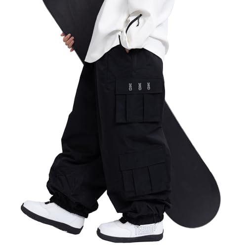 SNOWVERB Damen Herren Baggy Wasserdichte Snowboardhose Unisex Schnee Cargo Warm Isolierung Skihose (Größe XL, Schwarz) von SNOWVERB