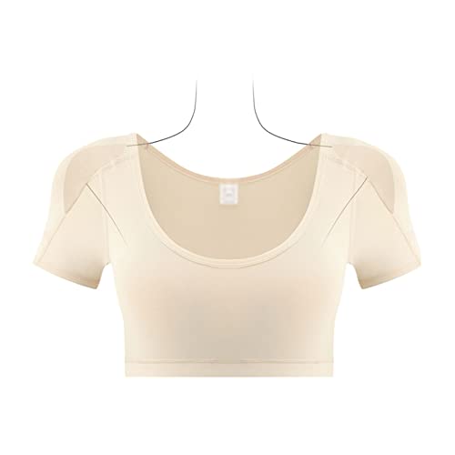 2 in 1 Integrierte Schulterpolster Shirts für Frauen Unterhemden Body Shaper Tank Top Shaper Falsche Schulter Weste Kurze Ärmel,Beige-M von SNPP