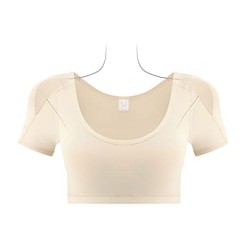 2 in 1 Integrierte Schulterpolster Shirts für Frauen Unterhemden Body Shaper Tank Top Shaper Falsche Schulter Weste Kurze Ärmel,Beige-XL von SNPP