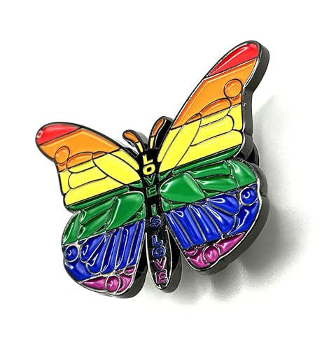 LGBTQ+ Anstecknadel mit Regenbogen-Schmetterling, Motiv: LGBT Pride, Metall, Love Is Love, Emaille, Anstecknadel, Metall von SNS Components