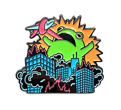 Riesiger lustiger böser gewaltsamer Frosch zerstören Ende der Welt Metall Emaille Pin Badge, Metall von SNS Components