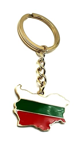 SNS Components Bulgarien Bulgarian Map Outline EU European Eastern Europe East Balkan Balkans Gold Country Flag Schlüsselanhänger Metall Emaille Schlüsselanhänger, mehrfarbig, One size von SNS Components