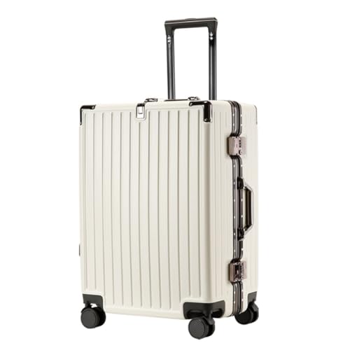 Trolley-Koffer Aluminiumrahmen-Koffer for Männer Und Frauen, Leiser Universal-Rollen-Trolley, Studenten-Reisecode-Box Reisekoffer (Color : White, Size : A) von SNUFF