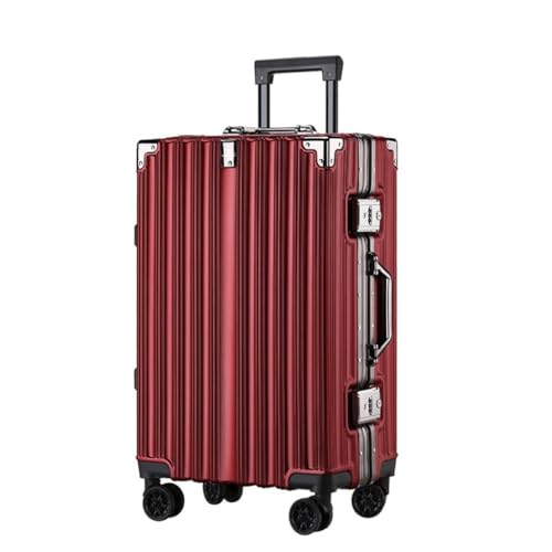 Trolley-Koffer Reisetrolley-Koffer mit Aluminiumrahmen, große Kapazität, Retro-22-Zoll-Universalräder for Männer und Frauen Reisekoffer (Color : Red, Size : A) von SNUFF