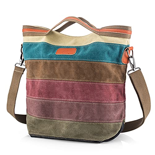 SNUG STAR Handtasche Damen,Canvas Tasche Damentasche Multi-Color-Striped Umhängetasche Damen Groß Schultasche Canvas Shopper Tasch Muttertag Geschenk Hobo Bag (A stylen) von SNUG STAR