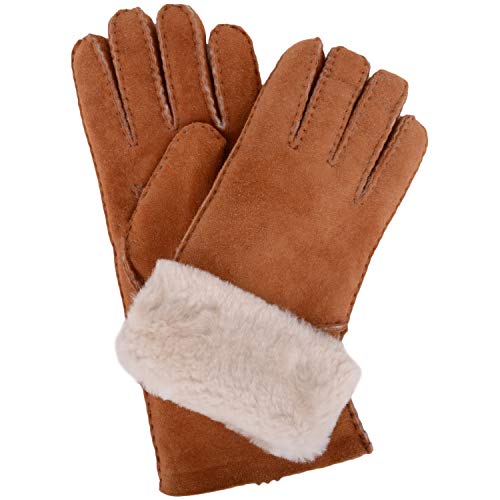 Damen Handschuh aus 100 % Schaffell, mit langem Klappbündchen, Hellbraun (Größen S bis XL), hautfarben, 36 von Snugrugs