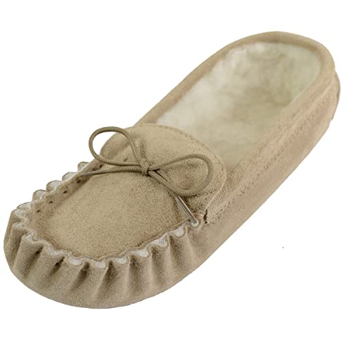 SNUGRUGS Damen Mokassin-Hausschuhe mit Wollfutter und Wildledersohle, Beige / Kamelfarben Hergestellt in Größen 36-42, camel, 38 EU von Snugrugs