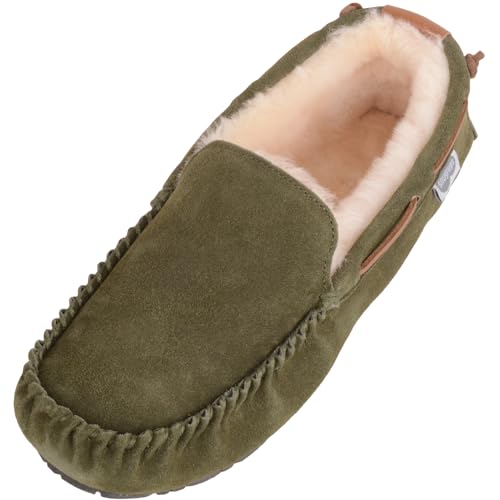 SNUGRUGS Freddie Herren Slipper aus echtem Schaffell, Grün, Größe 46, grün, 46 EU von Snugrugs