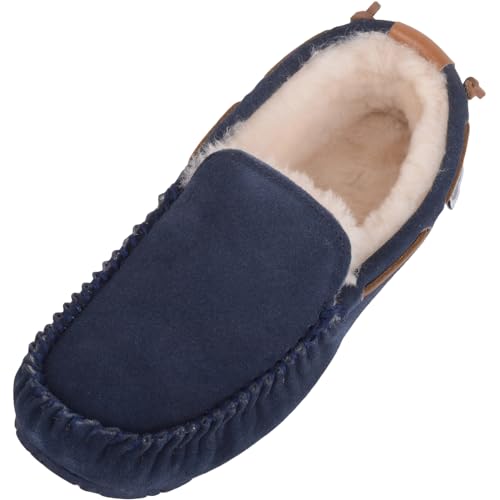 SNUGRUGS Freddie Herren Slipper aus echtem Schaffell, Marineblau, Größe 46, navy, 45 EU von Snugrugs