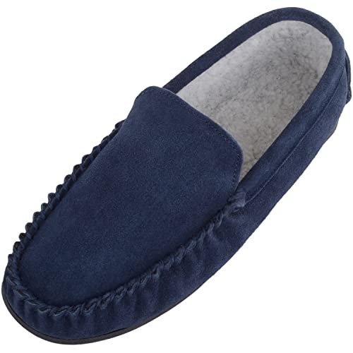 SNUGRUGS Herren-Mokassin-Slipper mit Berber-Fleece-Futter und rutschfester Gummisohle, Marineblau, 11 von Snugrugs