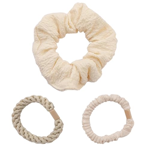 SNZ 3er Set Haargummis, Stylisch geflochtener Haargummi mit starkem Halt Damen Haarschmuck, Haarringe Damen Pferdeschwanzhalter Haarband für Frauen Mädchen Beige von SNZ