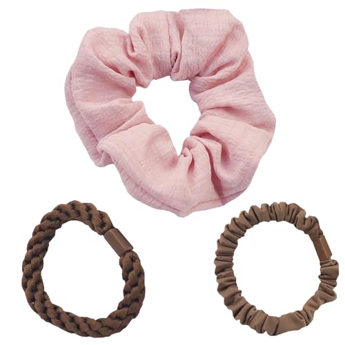 SNZ 3er Set Haargummis, Stylisch geflochtener Haargummi mit starkem Halt Damen Haarschmuck, Haarringe Damen Pferdeschwanzhalter Haarband für Frauen Mädchen Hellrosa von SNZ