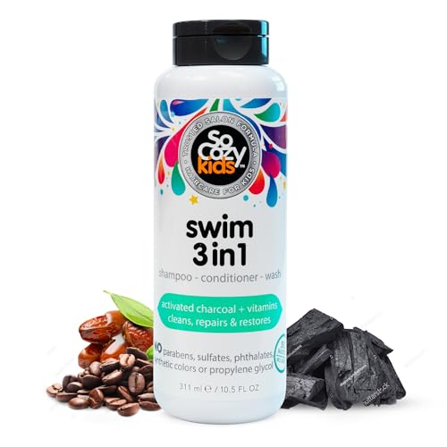 SoCozy Kids Swim 3-in-1 Shampoo, Conditioner & Body Wash - 3-in-1 Combo Pool Shampoo & Conditioner for Swimmers - Salt & Chlorine Removing Activated Charcoal von SO COZY