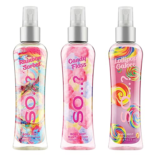 Body Mist By So…? Damen Körpernebel Lollipop Galore, Rainbow Sorbet, Candy Floss Körperspray Gemischte Duftbündel 100ml (3er-Pack) von SO…?